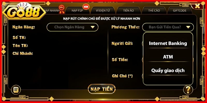 Gửi tiền nhanh chóng theo thông tin đã cung cấp